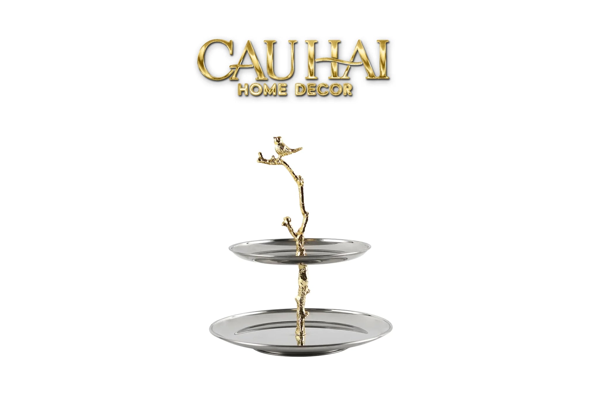 Đĩa 2 Tầng Platinum Elysian Golden Branch Canary Harmony - Étagère 2 Niveaux 26x30-CẬU HAI HOME DECOR