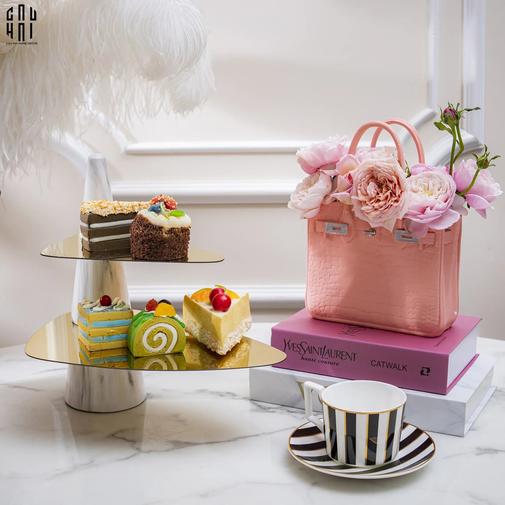 Đĩa Bánh 2 Tầng Marble Maxim Étagère Deux Niveaux H32-CẬU HAI HOME DECOR