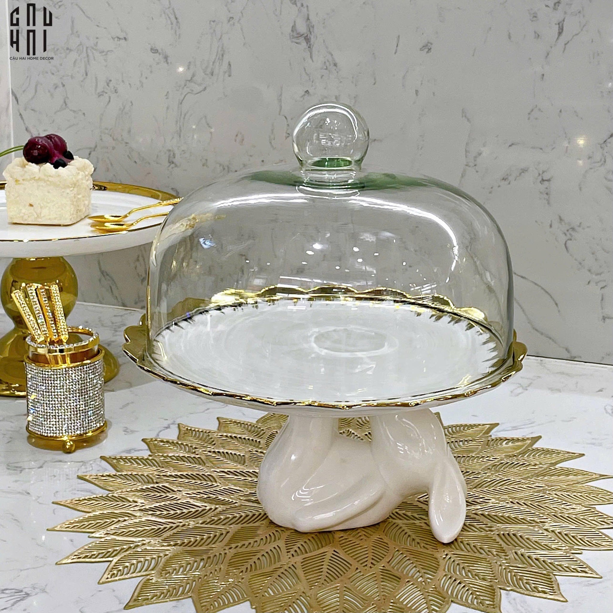 Đĩa Bánh Cloche Lapin Céramique Plateau-SET CHÉN DĨA-CẬU HAI HOME DECOR