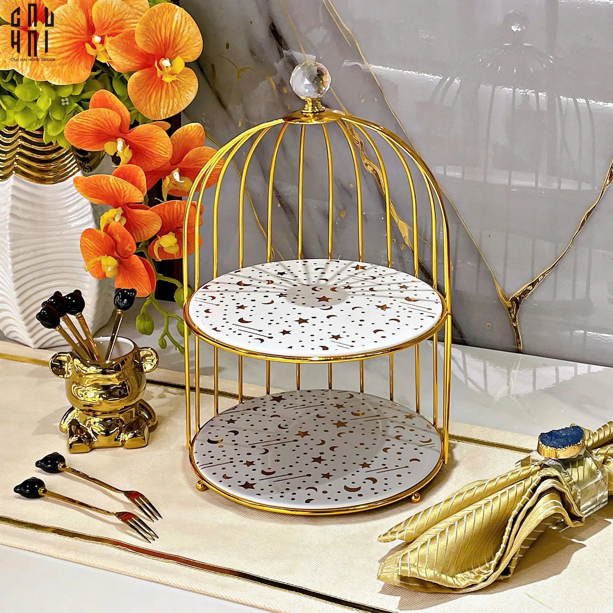 Đĩa Lồng Chim 2 Tầng Moonlight Étagère-SET CHÉN DĨA-CẬU HAI HOME DECOR