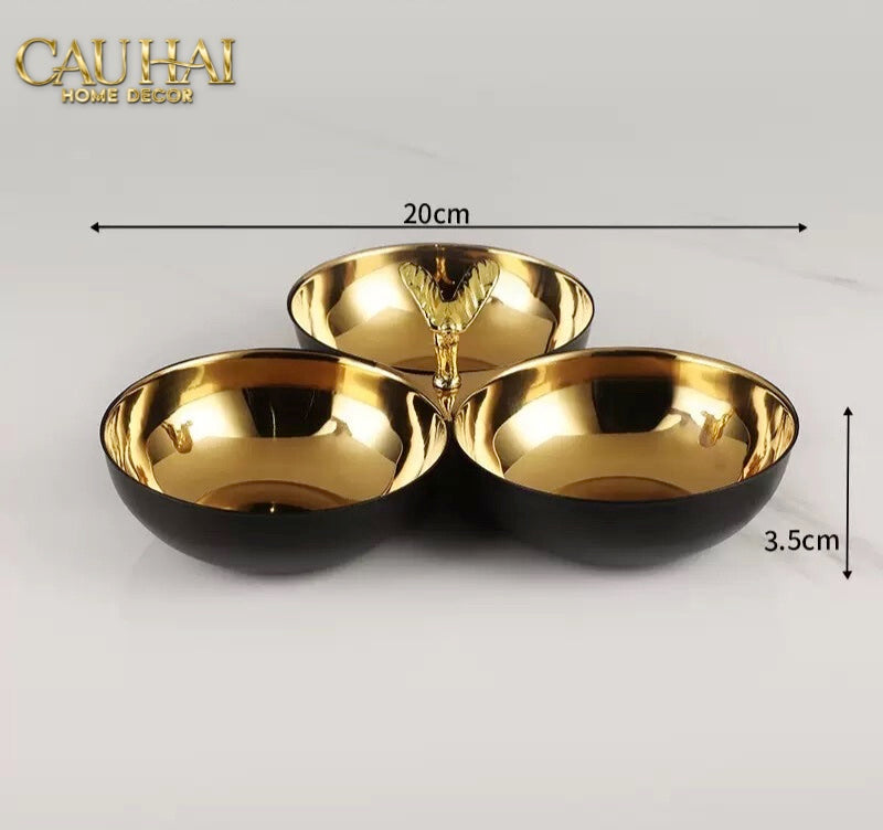 Đĩa Serving 3 Ngăn Phantom Triptyque Golden Snack Bowl Centerpiece - CẬU HAI HOME DECOR
