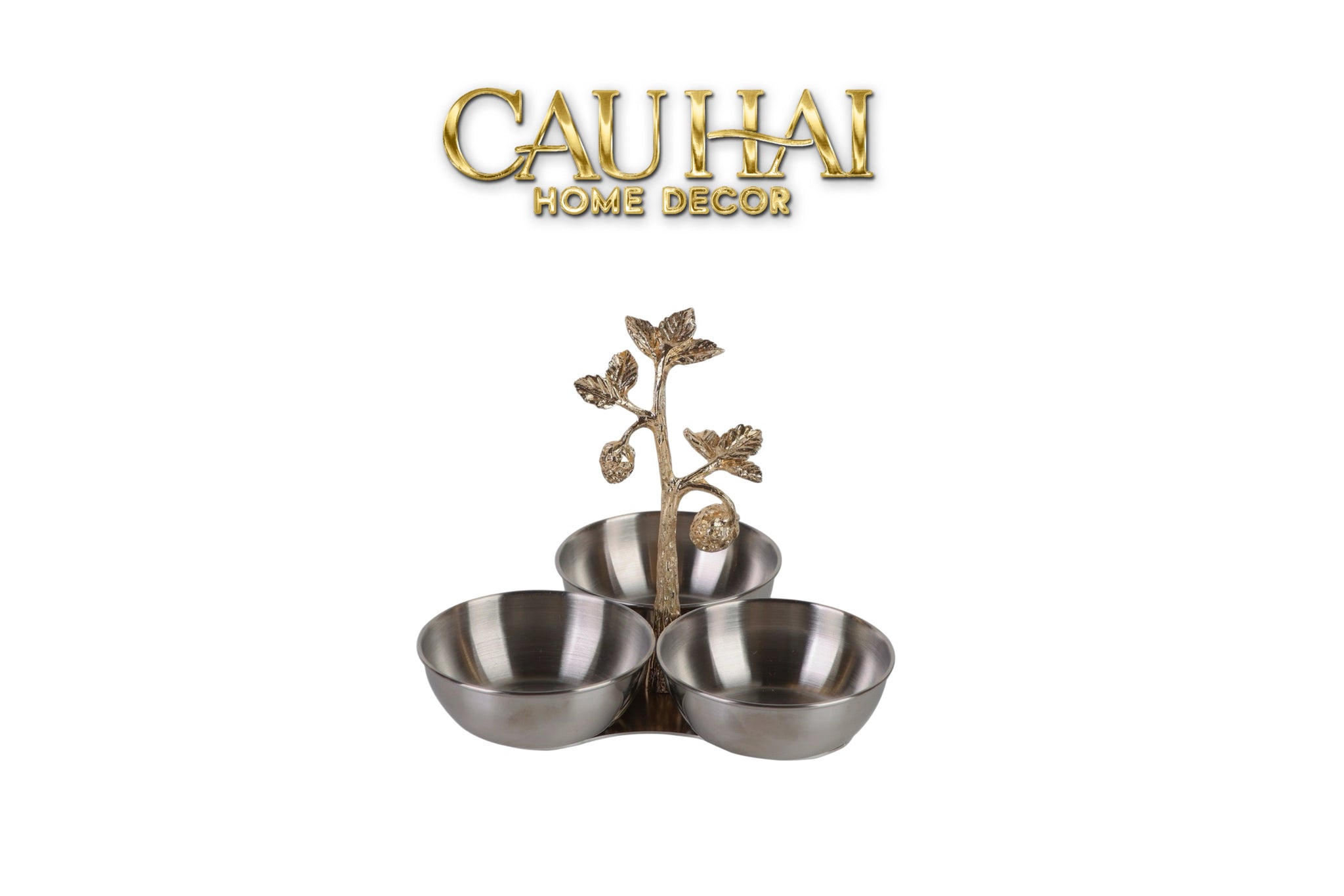 Đĩa Trái Cây 3 Ngăn Golden Elysian Spring Branch Triptyque Serving Dish 14.5x16.5-CẬU HAI HOME DECOR