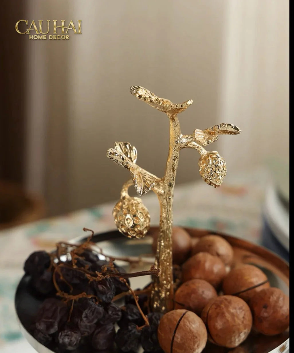 Đĩa Trái Cây 3 Ngăn Golden Elysian Spring Branch Triptyque Serving Dish 14.5x16.5-CẬU HAI HOME DECOR