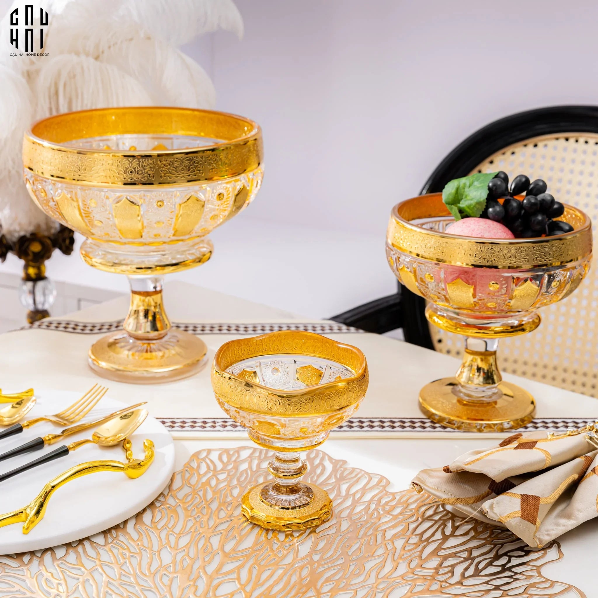 Đĩa Trái Cây Thuỷ Tinh Javier - M Ss25-SET CHÉN DĨA-CẬU HAI HOME DECOR
