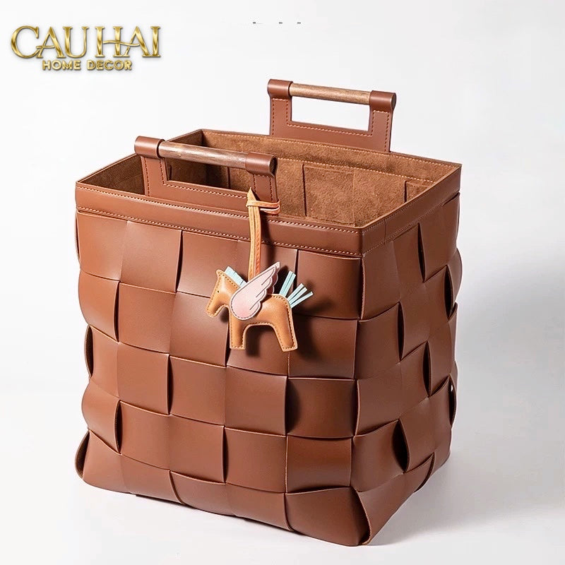 Giỏ Đựng Đồ Lux Leather Caramel Woven Laundry Bag - Special Charm.-CẬU HAI HOME DECOR