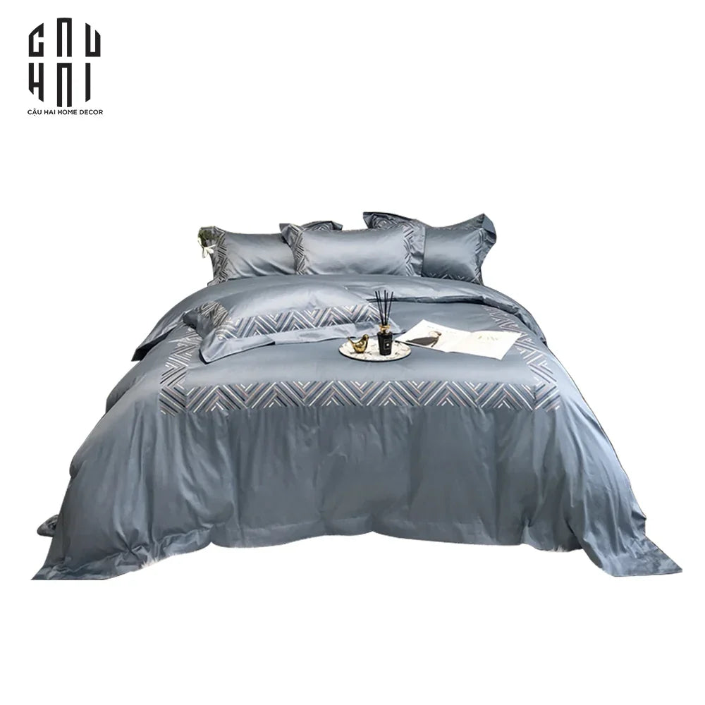 eaton-blue-premium-silk-bedding-set-cau-hai-home-decor - CẬU HAI HOME DECOR