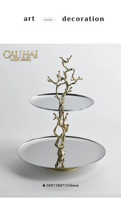 Elysian Couture - Đĩa 2 Tầng Platinum Elysian Branch Étagère 28x35-Đĩa Trái Cây-CẬU HAI HOME DECOR