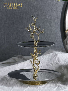 Elysian Couture - Đĩa 2 Tầng Platinum Elysian Branch Étagère 28x35-Đĩa Trái Cây-CẬU HAI HOME DECOR
