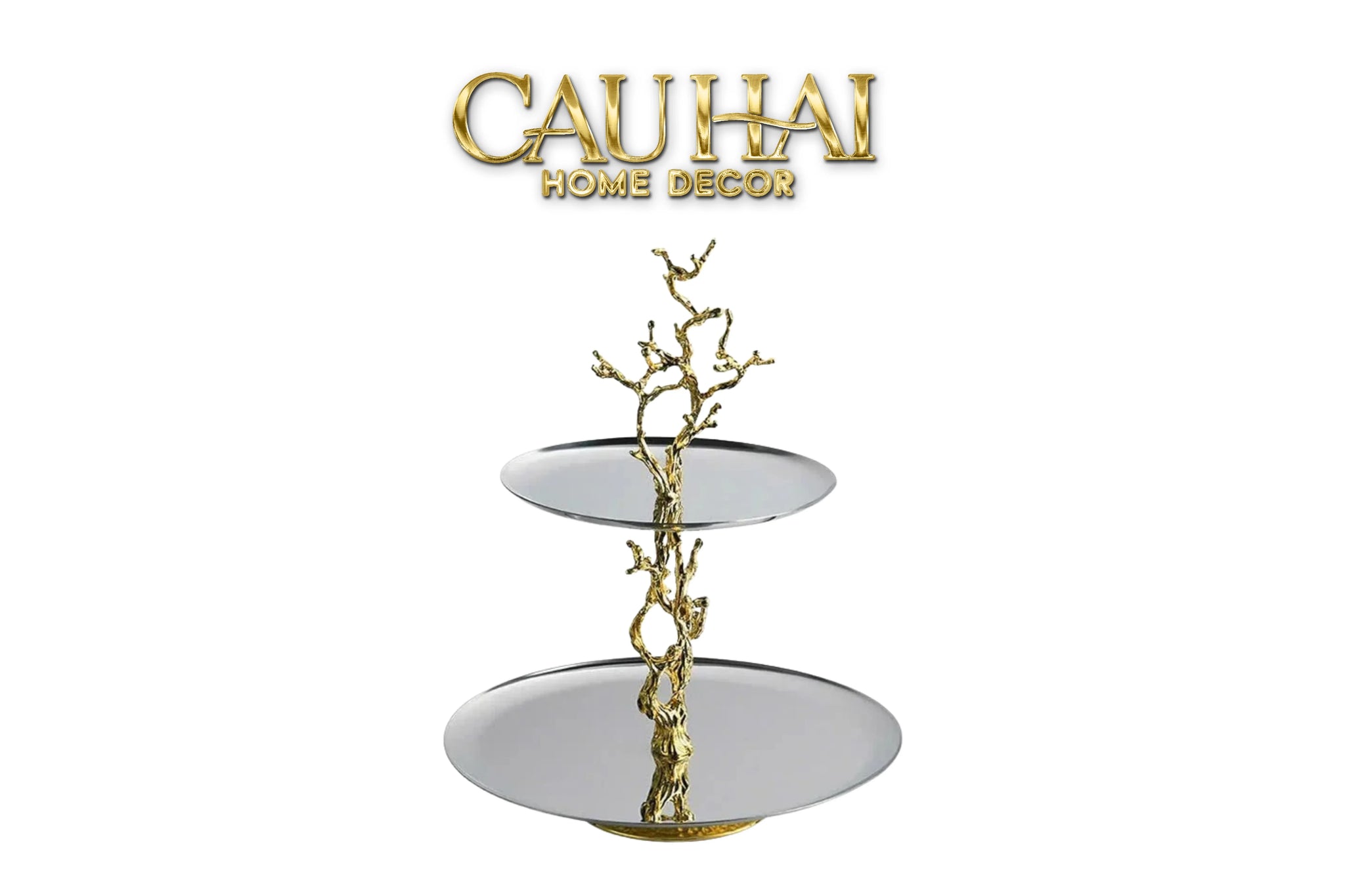 Elysian Couture - Đĩa 2 Tầng Platinum Elysian Branch Étagère 28x35-CẬU HAI HOME DECOR