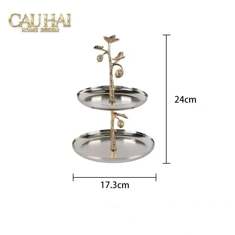 Elysian Couture - Đĩa 2 Tầng Platinum Elysian Golden Divine Olive Branch 17x24-CẬU HAI HOME DECOR