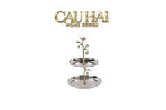 Elysian Couture - Đĩa 2 Tầng Platinum Elysian Golden Divine Olive Branch 17x24-CẬU HAI HOME DECOR