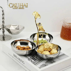 Elysian Couture - Đĩa Trái Cây 3 Ngăn Triptyque Golden Branch Ginkgo Trois Éclat-CẬU HAI HOME DECOR