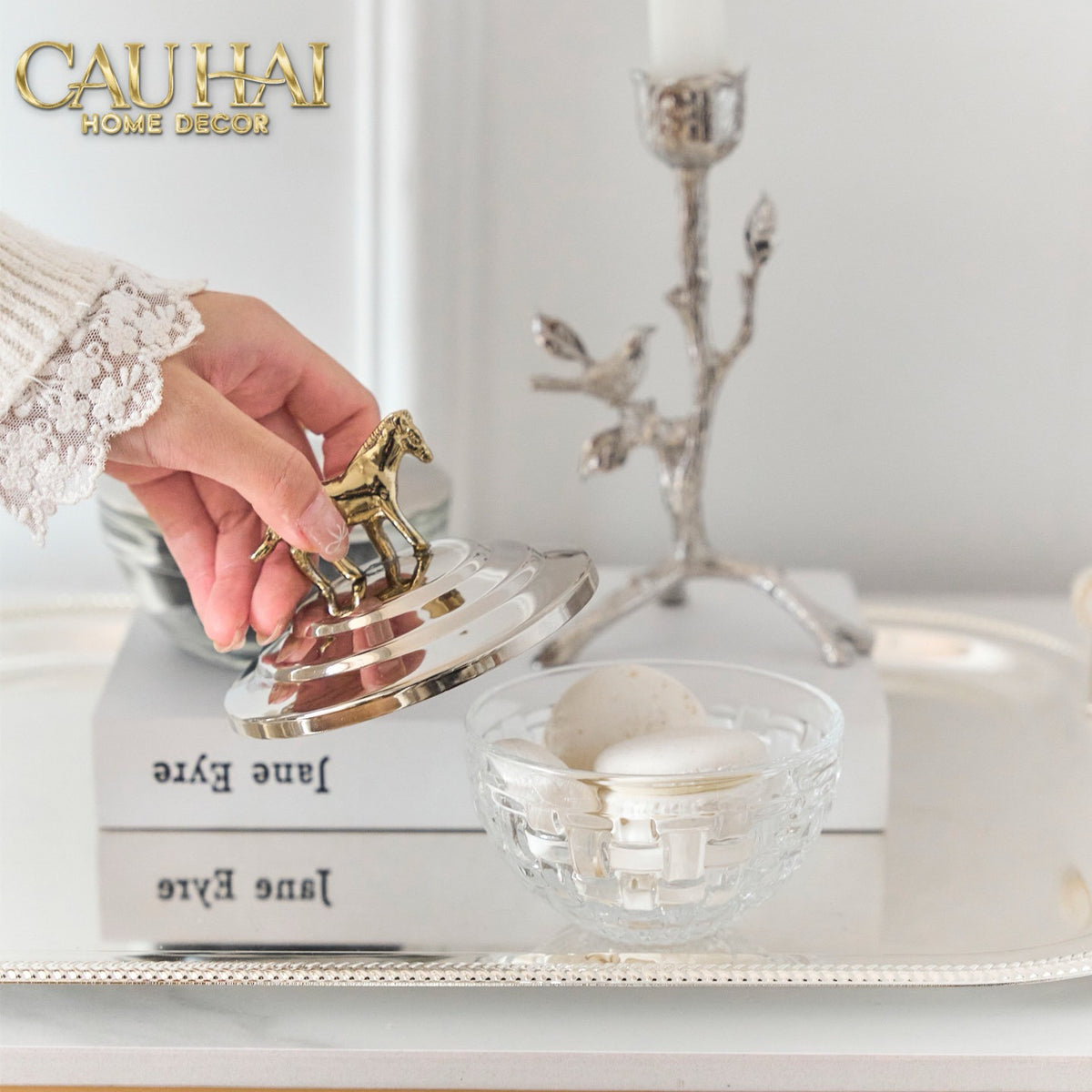 Elysian Couture - Lọ Kẹo Ngựa Đồng Brasson Stallion Ashva Royale Candy Jar Indira Atélier 11.4x12.7-Lọ kẹo Canister Bonbonnière-CẬU HAI HOME DECOR