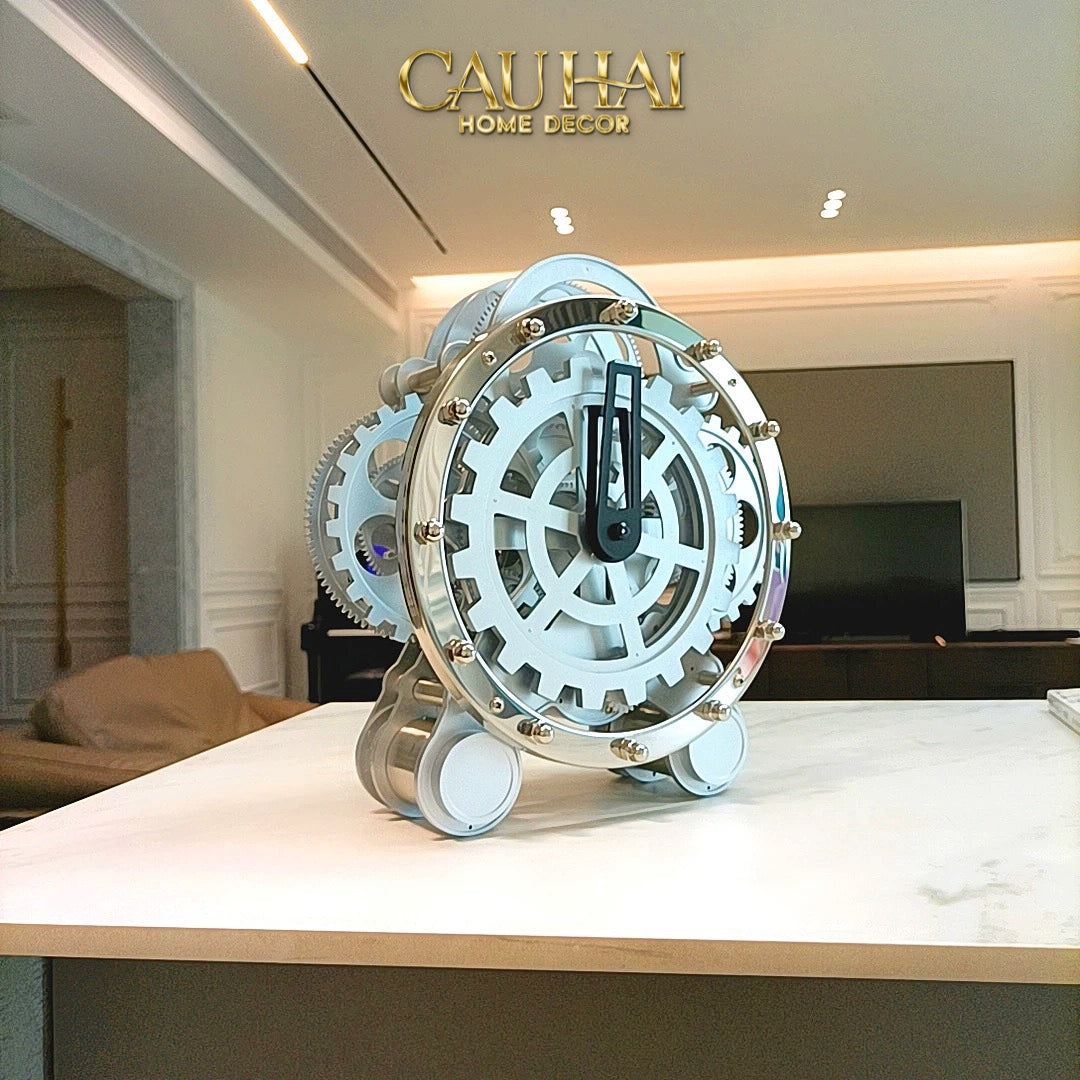 Elysian - Đồng Hồ Cơ Hologram Mécanique Argent Table Clock - CẬU HAI HOME DECOR
