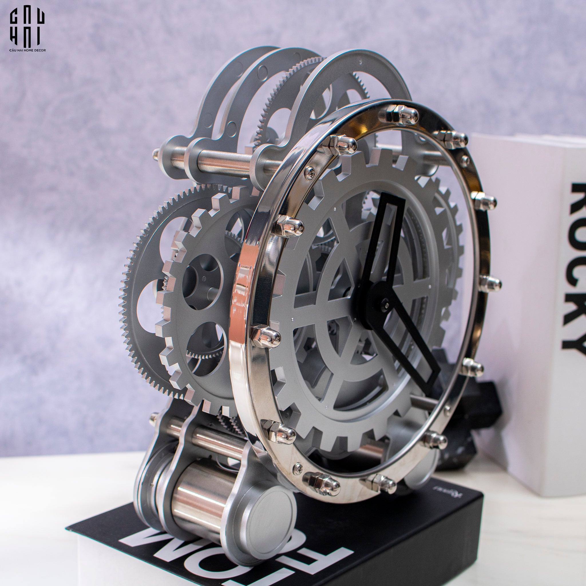 Elysian - Đồng Hồ Cơ Hologram Mécanique Argent Table Clock-CẬU HAI HOME DECOR