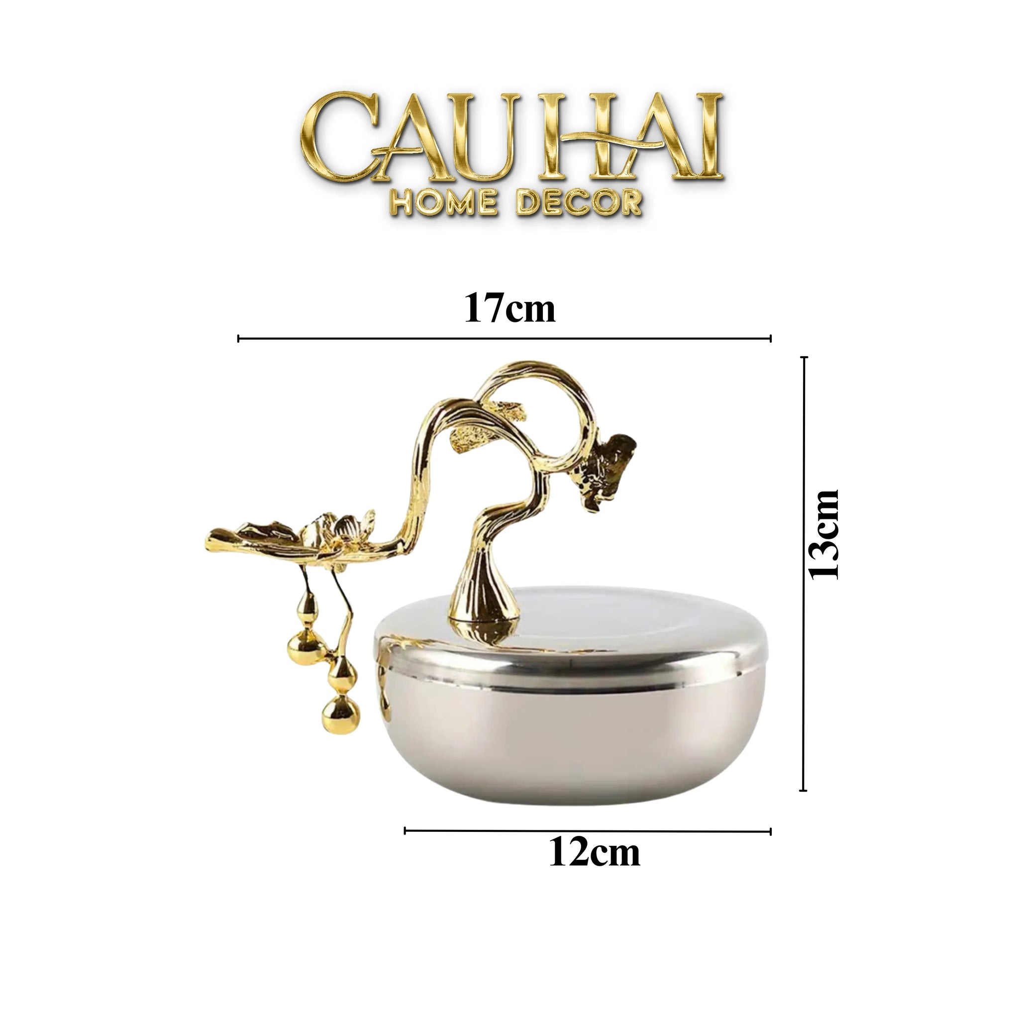 Elysian - Lọ Kẹo Chén Platinum Impérial Bird Branch Bowl 13x17-CẬU HAI HOME DECOR