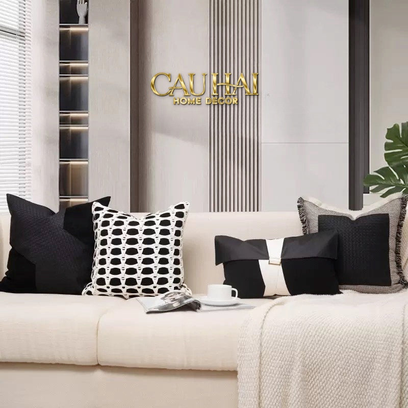 GỐI TWEED LUX LEATHER SAVOIR ENSEMBLE 30X50 - CẬU HAI HOME DECOR