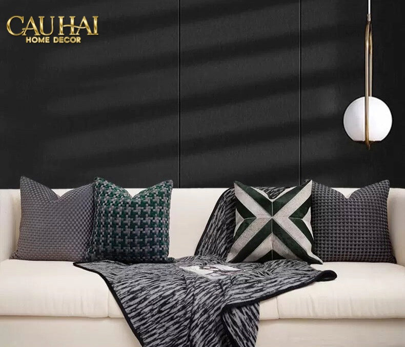 HOME COUTURE - VỎ GỐI DA CHEVRON PATCHWORK 45-CẬU HAI HOME DECOR