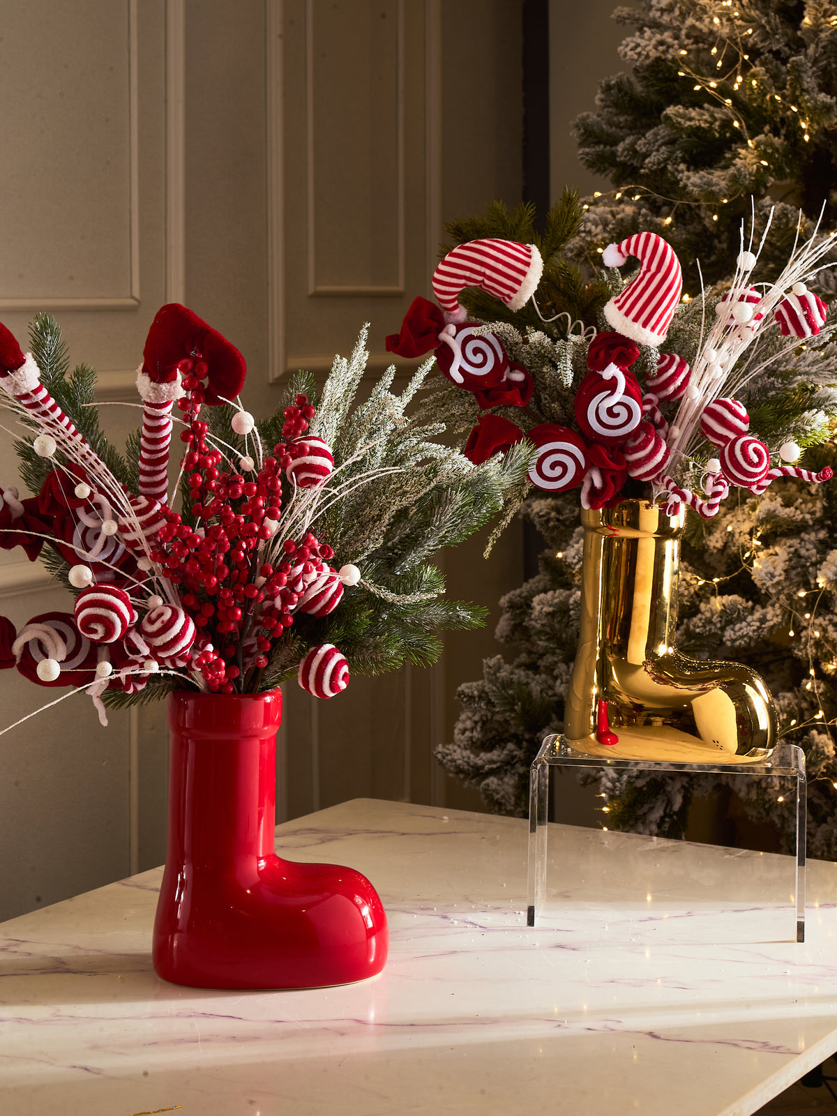 Fêtes Couture - Chậu Hoa Santa Candy Gold Chorme Boot-BÌNH HOA-CẬU HAI HOME DECOR
