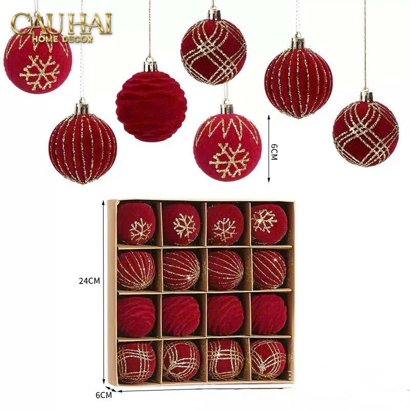 Fêtes Couture - Set Châu Nhung Rouge Velour Christmas Ornaments 16Pcs-TRANG TRÍ GIÁNG SINH-CẬU HAI HOME DECOR