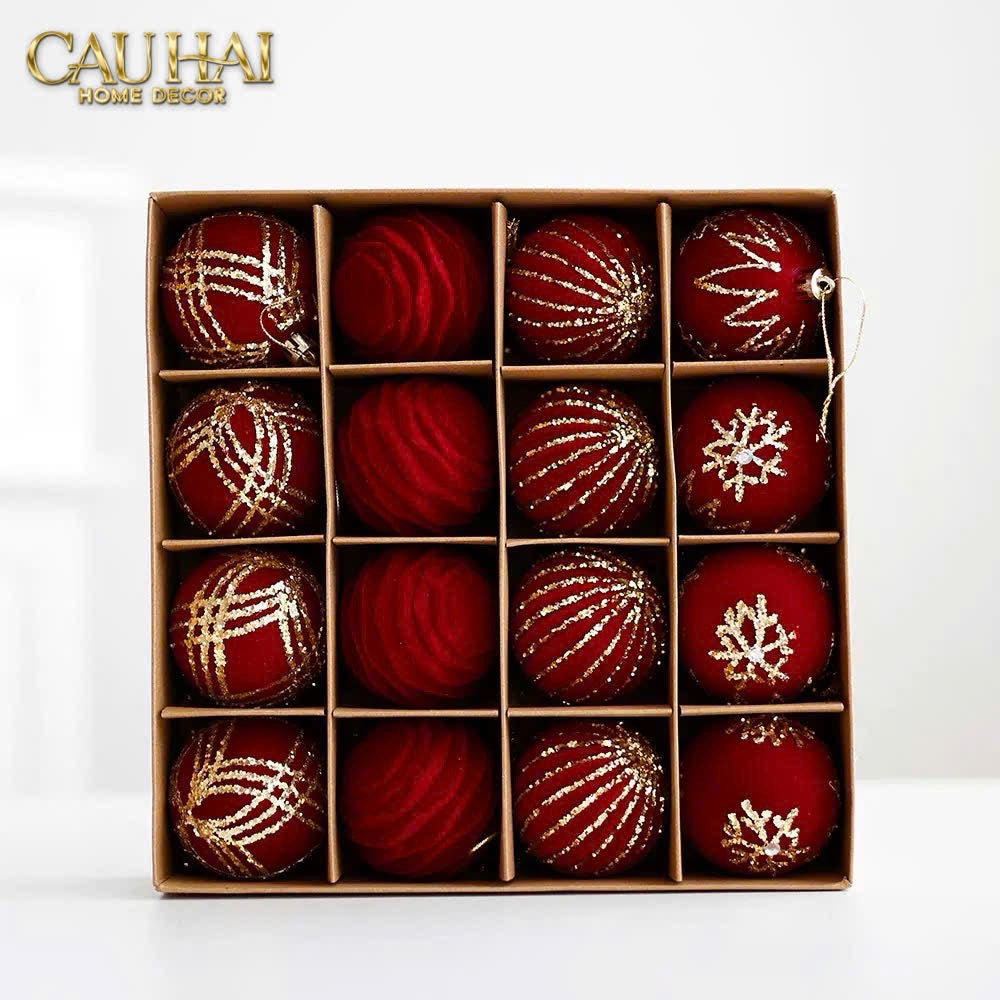 Fêtes Couture - Set Châu Nhung Rouge Velour Christmas Ornaments 16Pcs-TRANG TRÍ GIÁNG SINH-CẬU HAI HOME DECOR