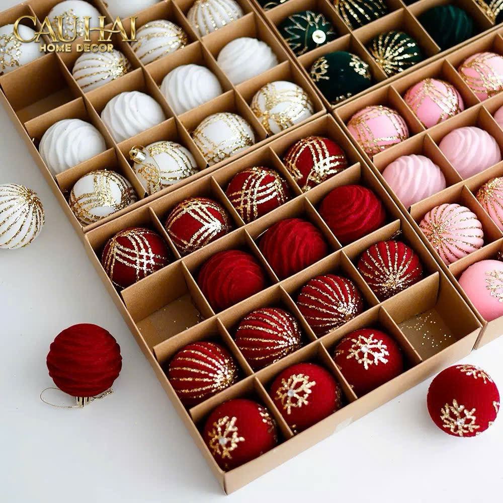 Fêtes Couture - Set Châu Nhung Rouge Velour Christmas Ornaments 16Pcs-TRANG TRÍ GIÁNG SINH-CẬU HAI HOME DECOR