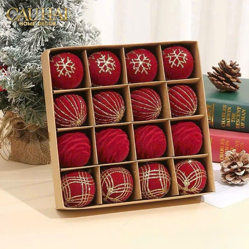Fêtes Couture - Set Châu Nhung Rouge Velour Christmas Ornaments 16Pcs-TRANG TRÍ GIÁNG SINH-CẬU HAI HOME DECOR