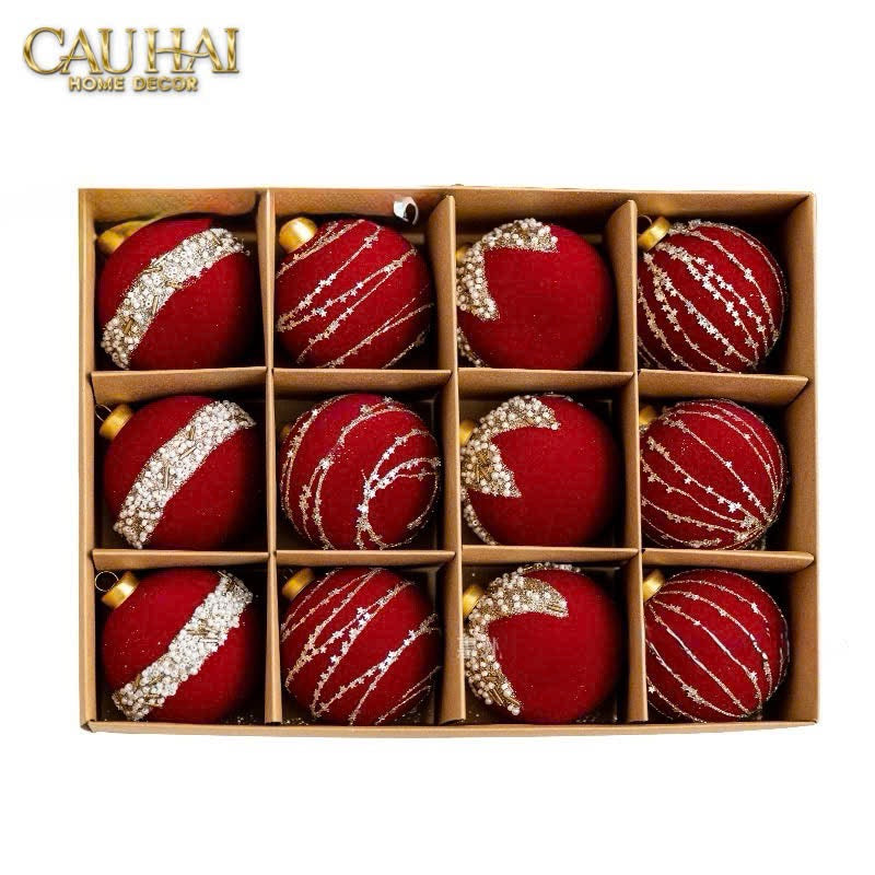 Fêtes Couture - Set Châu Nhung Rouge Velour Christmas Ornaments 16Pcs-TRANG TRÍ GIÁNG SINH-CẬU HAI HOME DECOR