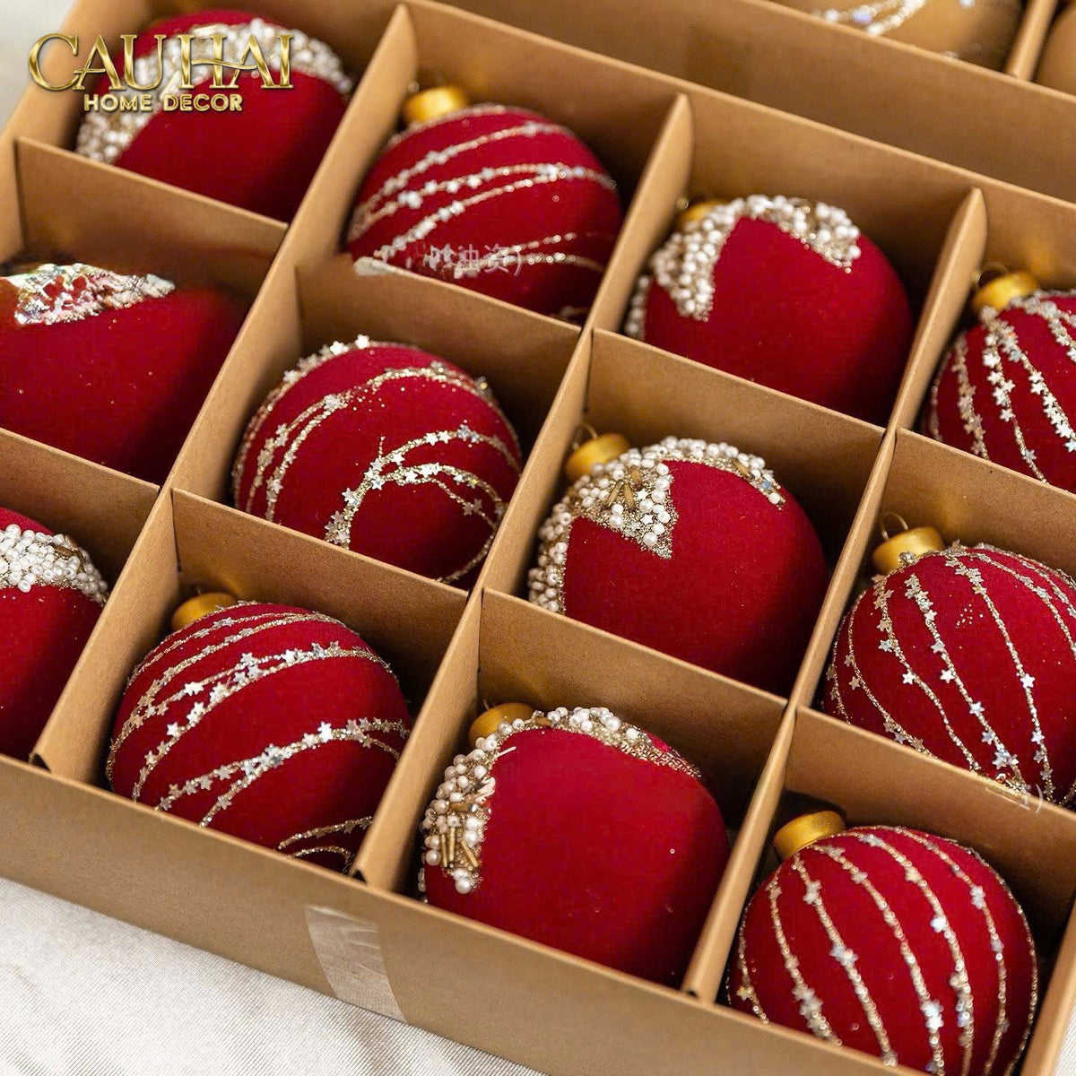 Fêtes Couture - Set Châu Nhung Rouge Velour Christmas Ornaments 16Pcs-TRANG TRÍ GIÁNG SINH-CẬU HAI HOME DECOR