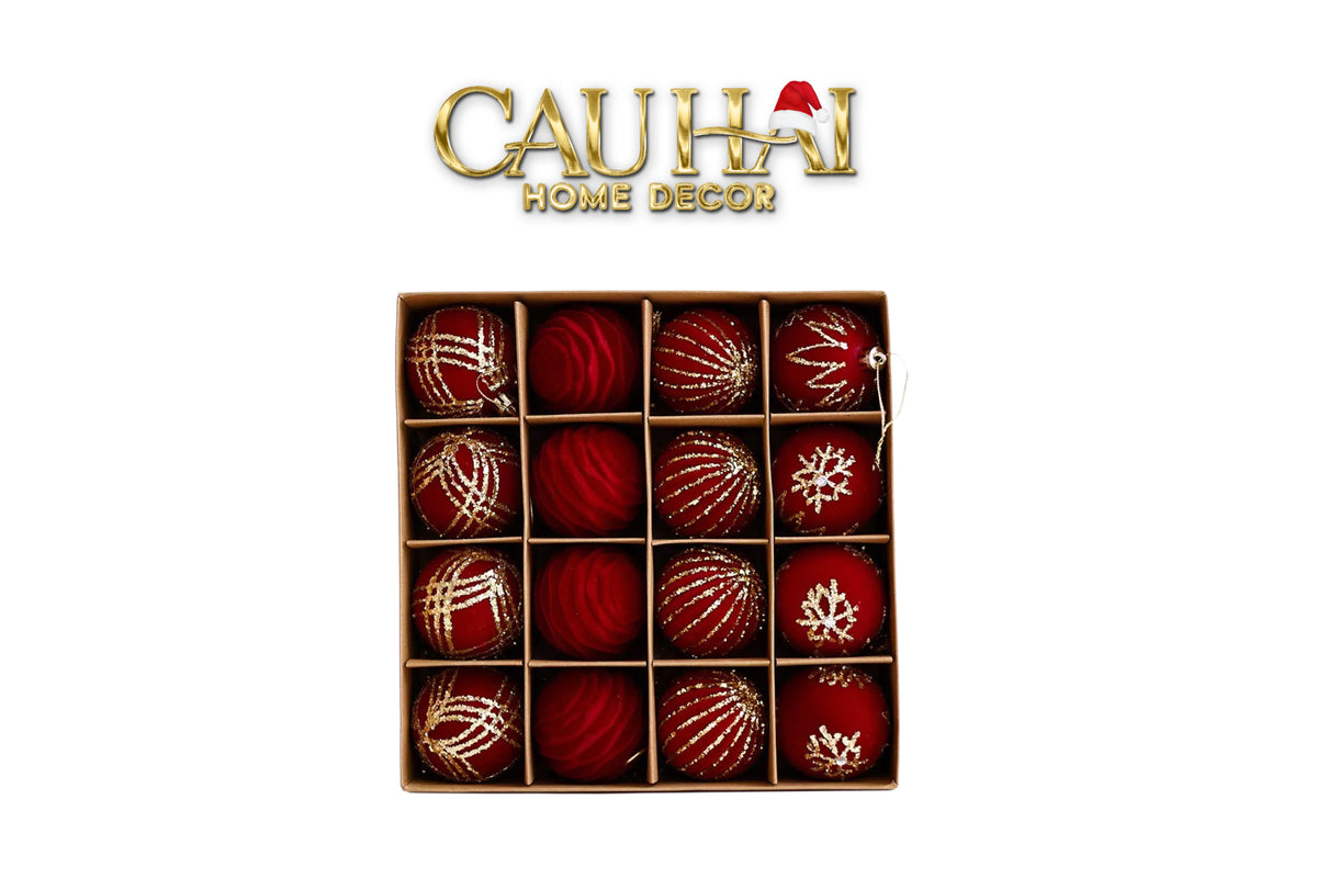 Fêtes Couture - Set Châu Nhung Rouge Velour Christmas Ornaments 16Pcs-TRANG TRÍ GIÁNG SINH-CẬU HAI HOME DECOR