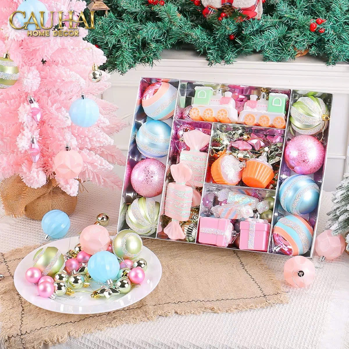 Fêtes Couture - Set Trái Châu Cotton Candy Brush Pink 70Pcs Christmas Ornaments-TRANG TRÍ GIÁNG SINH-CẬU HAI HOME DECOR