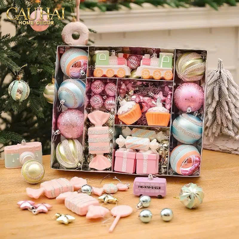 Fêtes Couture - Set Trái Châu Cotton Candy Brush Pink 70Pcs Christmas Ornaments-TRANG TRÍ GIÁNG SINH-CẬU HAI HOME DECOR