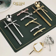 Gác Đũa Nhánh Cây Golden Bird Branch Harmony Premium Chopstick Rack 11 x 8.4 cm-Dinner Cutlery Set Dao Muỗng Nĩa-CẬU HAI HOME DECOR