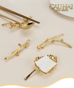 Gác Đũa Nhánh Cây Golden Bird Branch Harmony Premium Chopstick Rack 11 x 8.4 cm-Dinner Cutlery Set Dao Muỗng Nĩa-CẬU HAI HOME DECOR