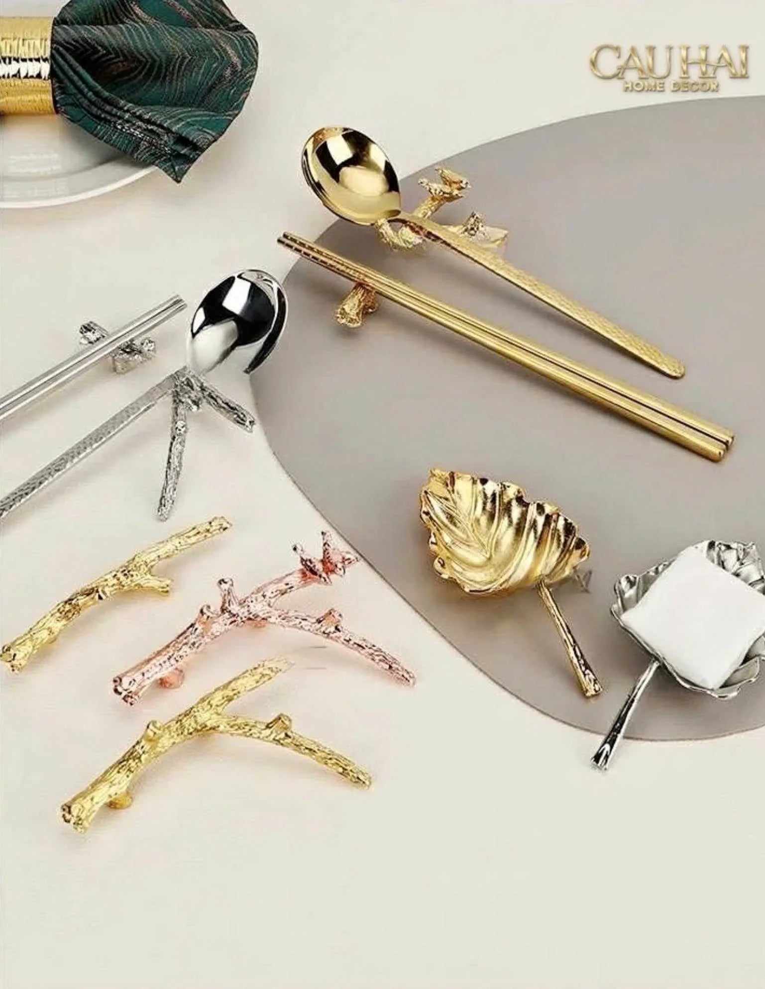 Gác Đũa Nhánh Cây Golden Bird Branch Harmony Premium Chopstick Rack 11 x 8.4 cm-CẬU HAI HOME DECOR