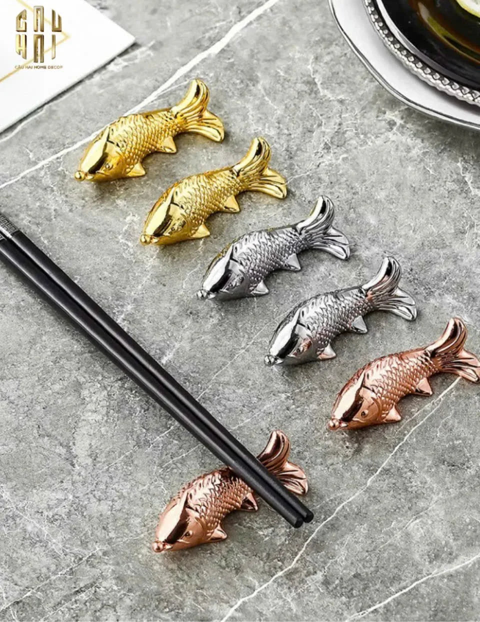 Gác Đũa - Stainless Steel Chopstick Rest Gold Fish-CẬU HAI HOME DECOR