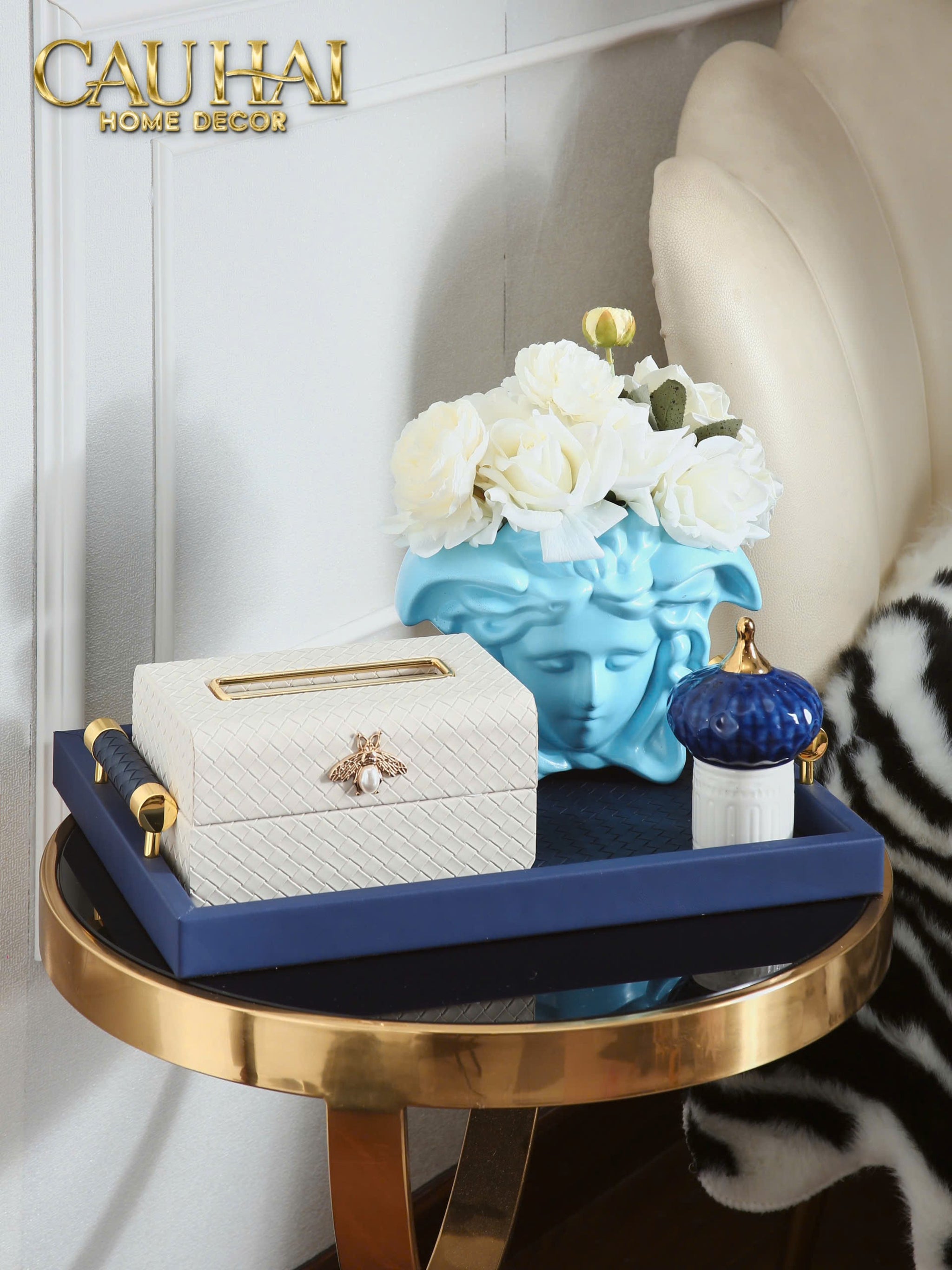 Tượng Bình Hoa Medusa Vs Signature Vase - Blue / Blanc-CẬU HAI HOME DECOR