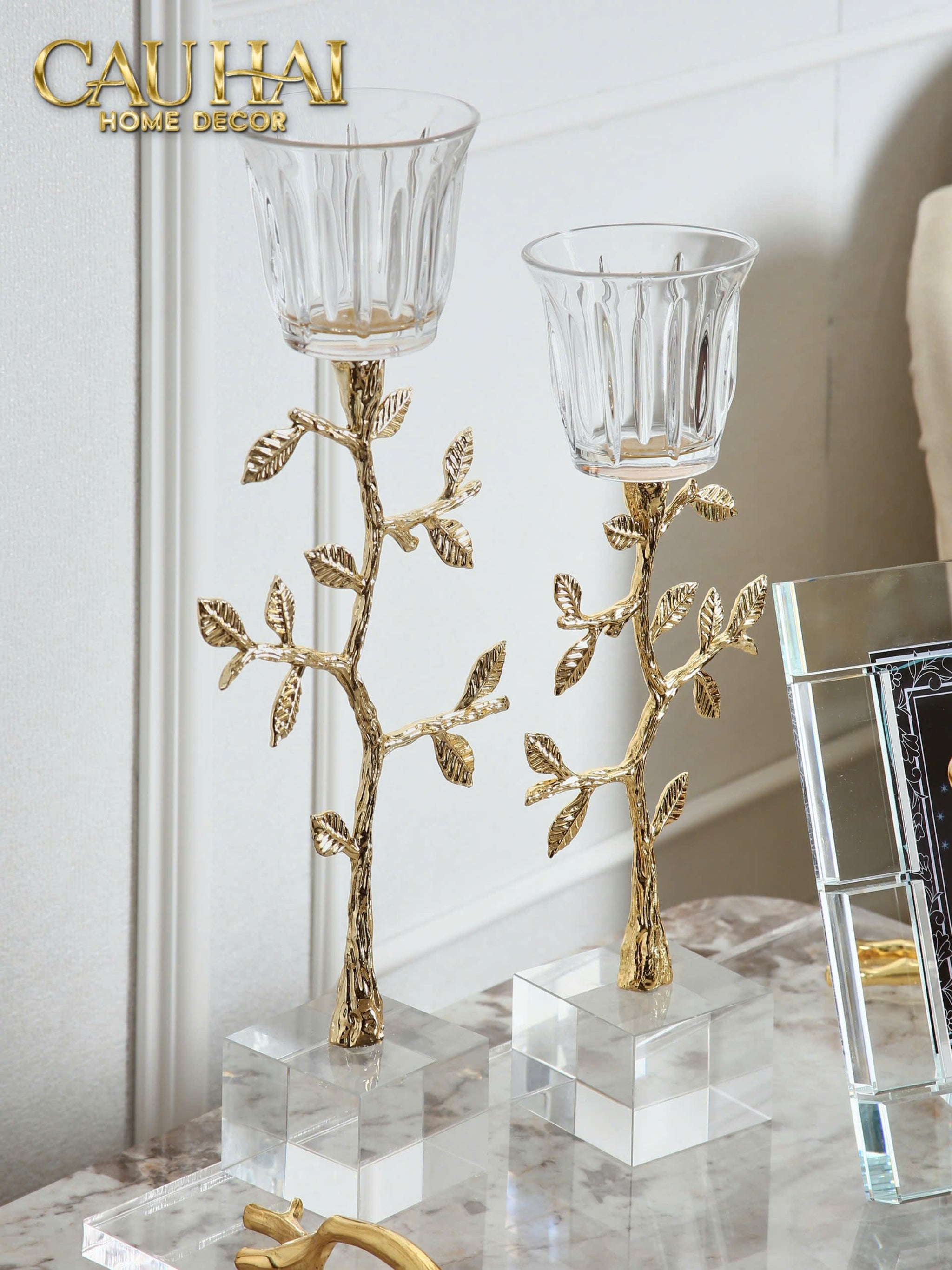 Home Couture - Set 2 Đế Nến Pha Lê Aurum Branche Spéciale Édition H33/40-CẬU HAI HOME DECOR