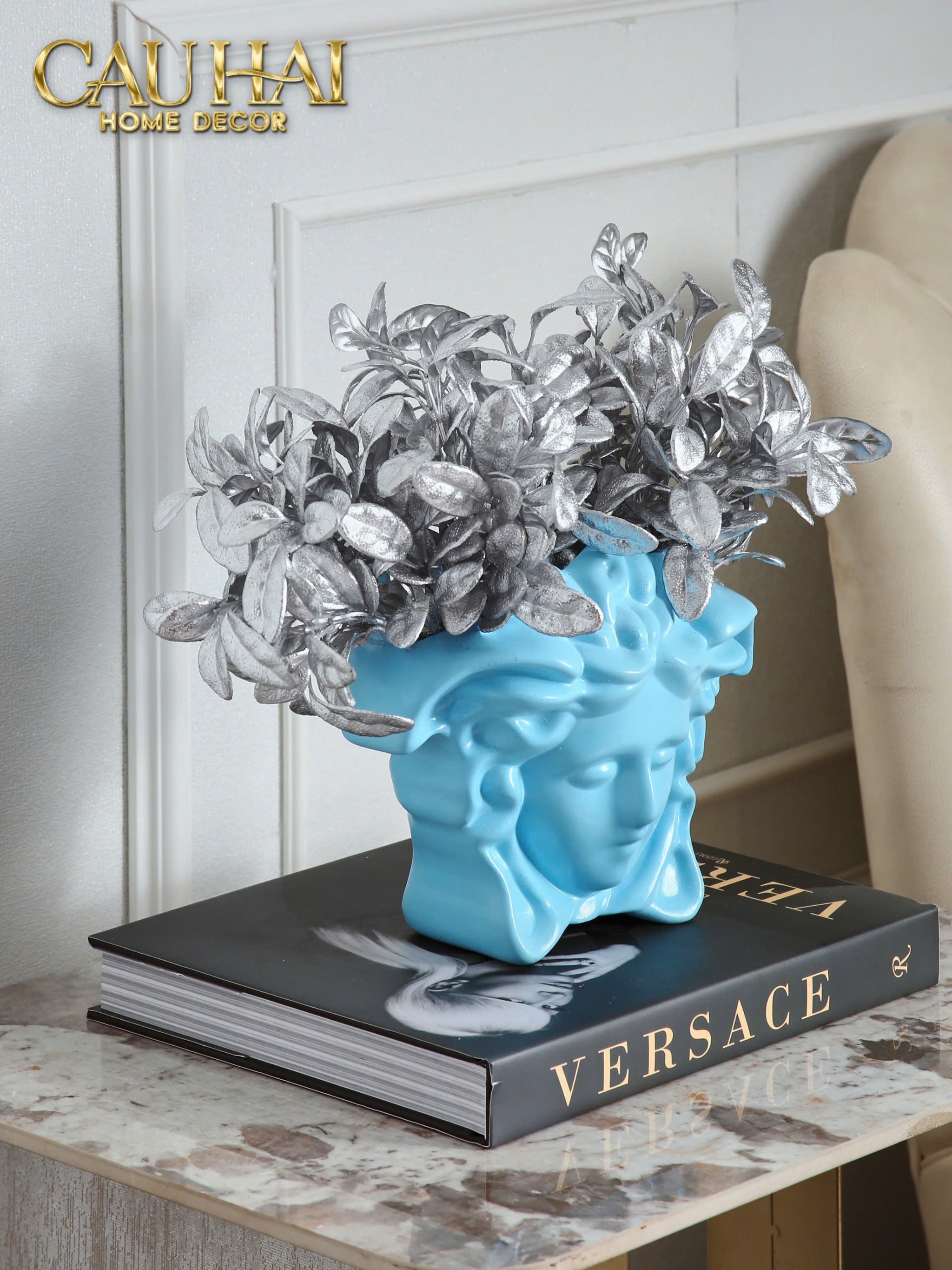 Tượng Bình Hoa Medusa Vs Signature Vase - Blue / Blanc-CẬU HAI HOME DECOR