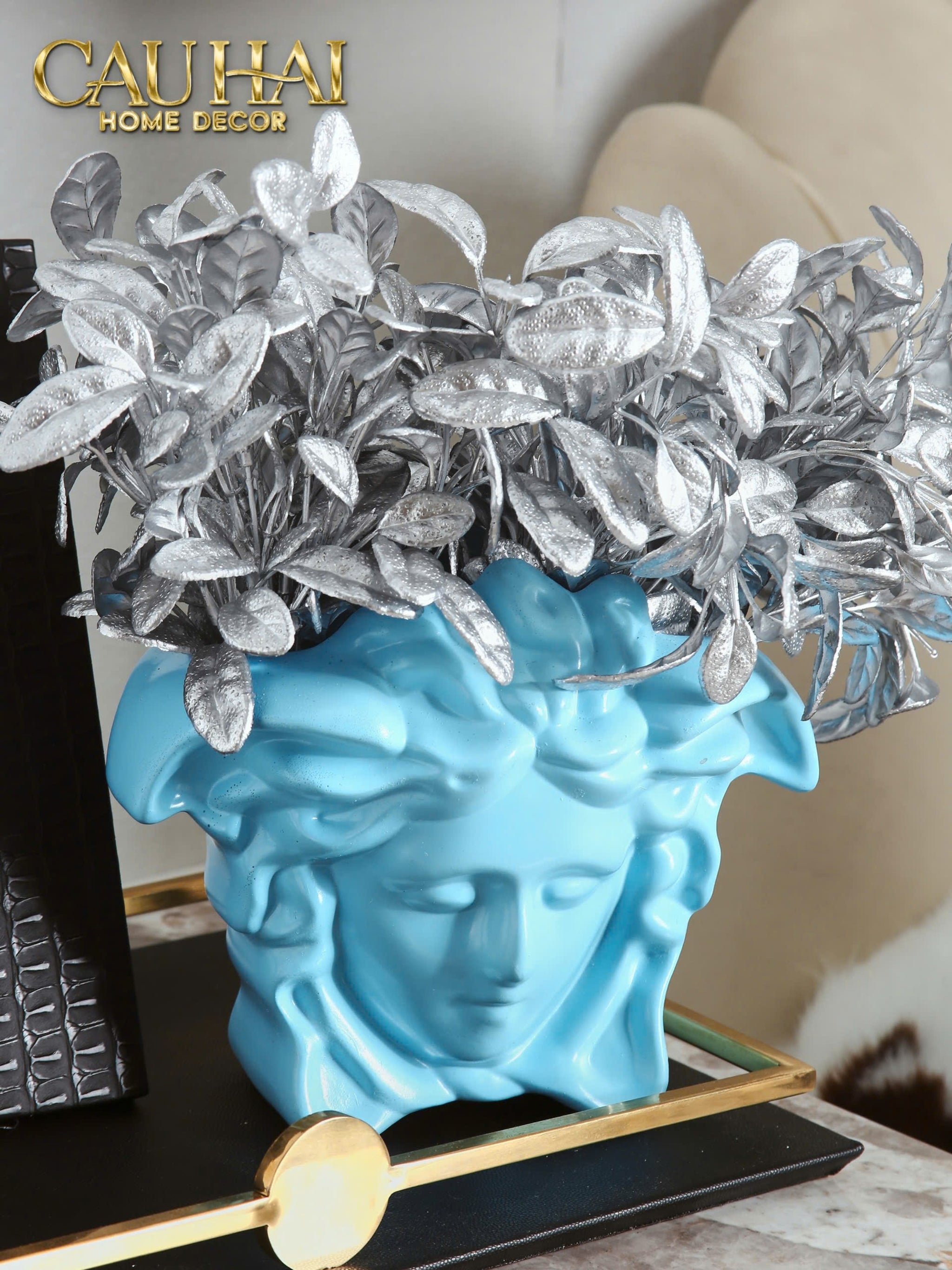 Tượng Bình Hoa Medusa Vs Signature Vase - Blue / Blanc-CẬU HAI HOME DECOR