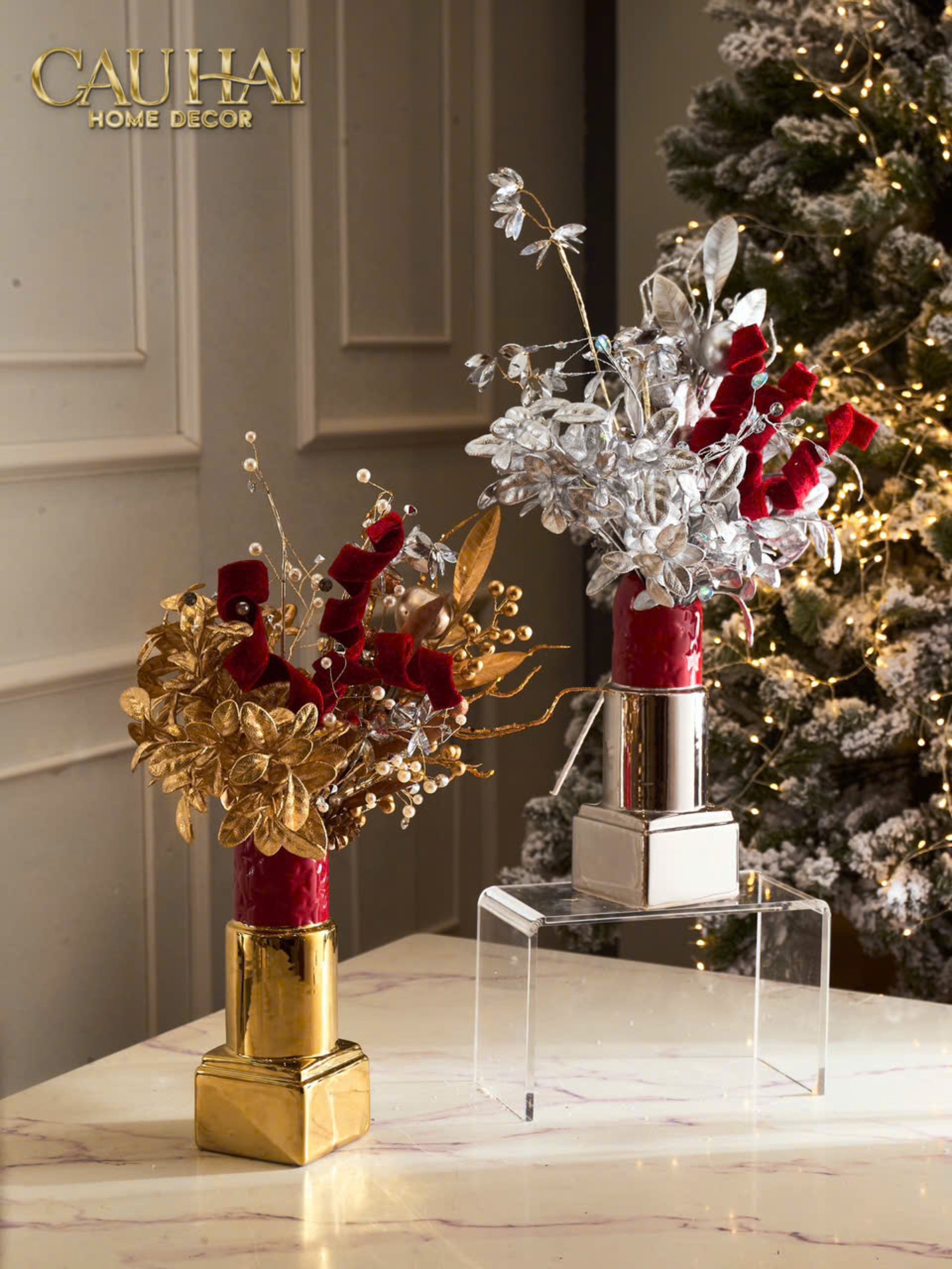 BÌNH HOA GOLD D.O ROUGE MATTE S36 - CẬU HAI HOME DECOR