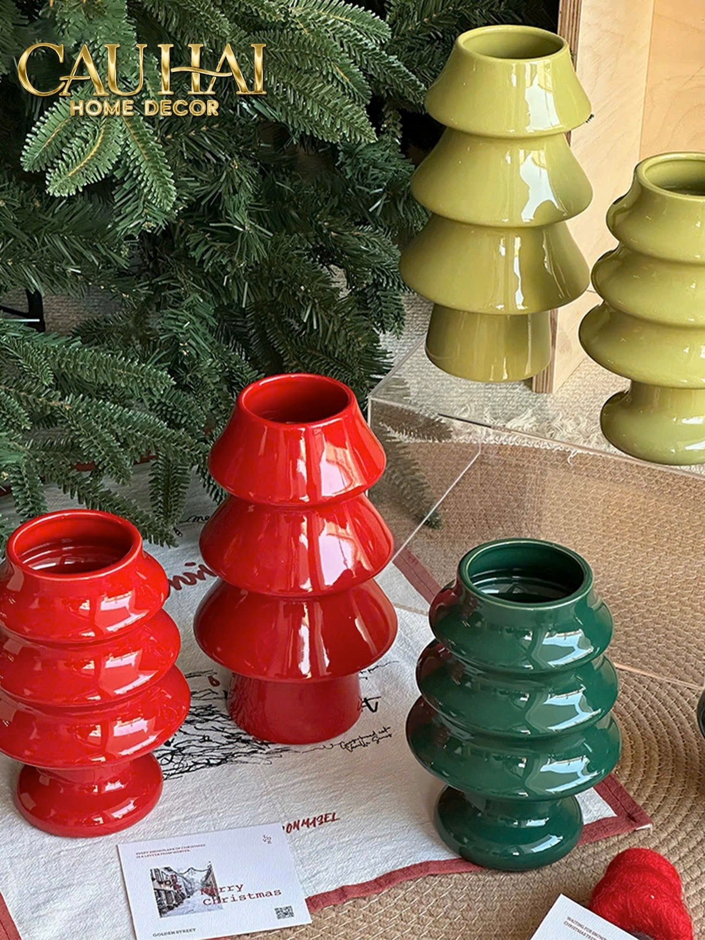 FÊTES COUTURE - BÌNH HOA CHRISTMAS MISTLETOE PINE TREE VASE UP-CẬU HAI HOME DECOR