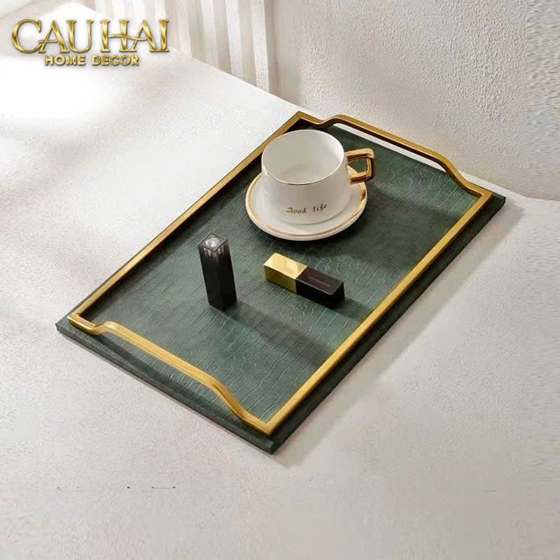 HOME COUTURE - KHAY DA ÉMERAUDE CUIR CROCO LEATHER TRAY