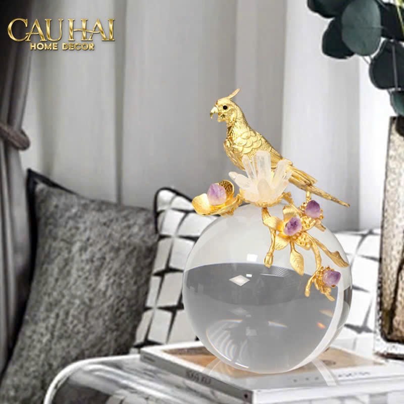 HOME COUTURE - TƯỢNG QUẢ CẦU PHA LÊ AMETHYST PARROT D'Or SPHERE H23