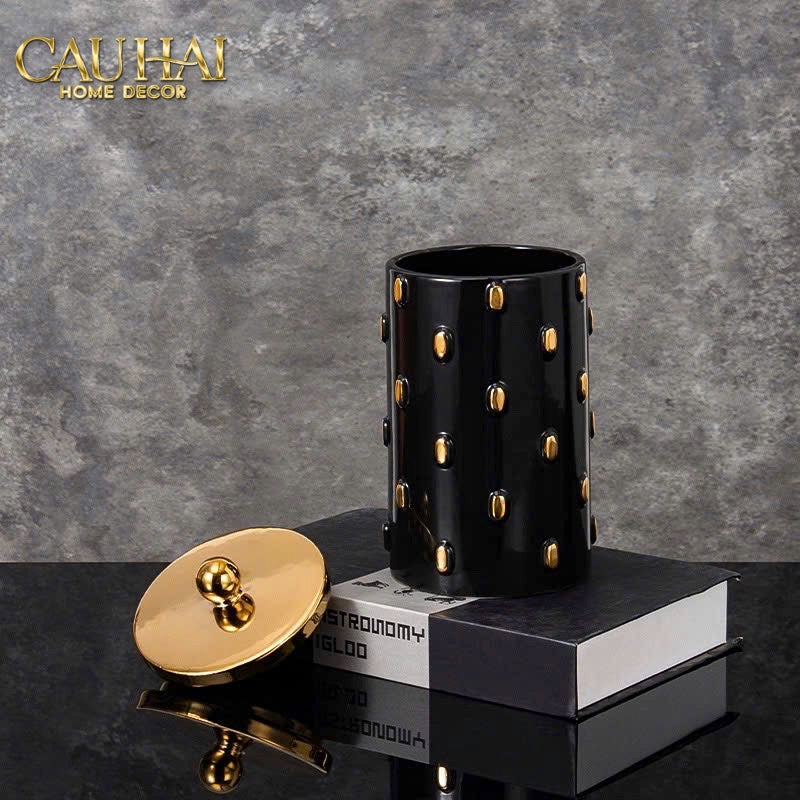SET 2 BÌNH LỌ IMPÉRIALE BASTION ARMORY NOIR-GOLD VESSEL - CẬU HAI HOME DECOR