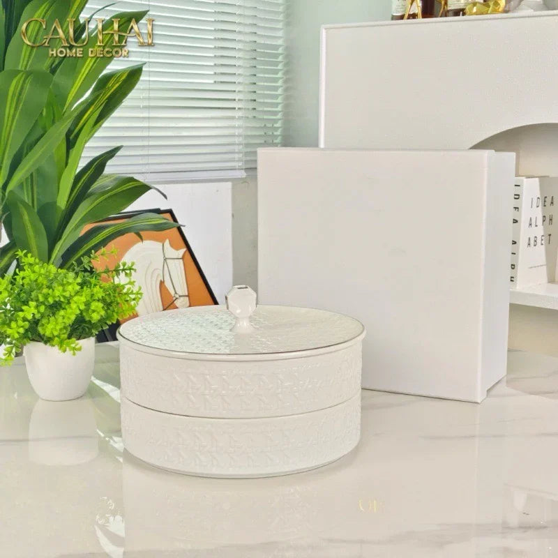 Gift Box Hộp Bánh Mứt DO Blanc D’Ivoire Porcelain Élégance Fêtes Plateau-TRANG TRÍ GIÁNG SINH-CẬU HAI HOME DECOR