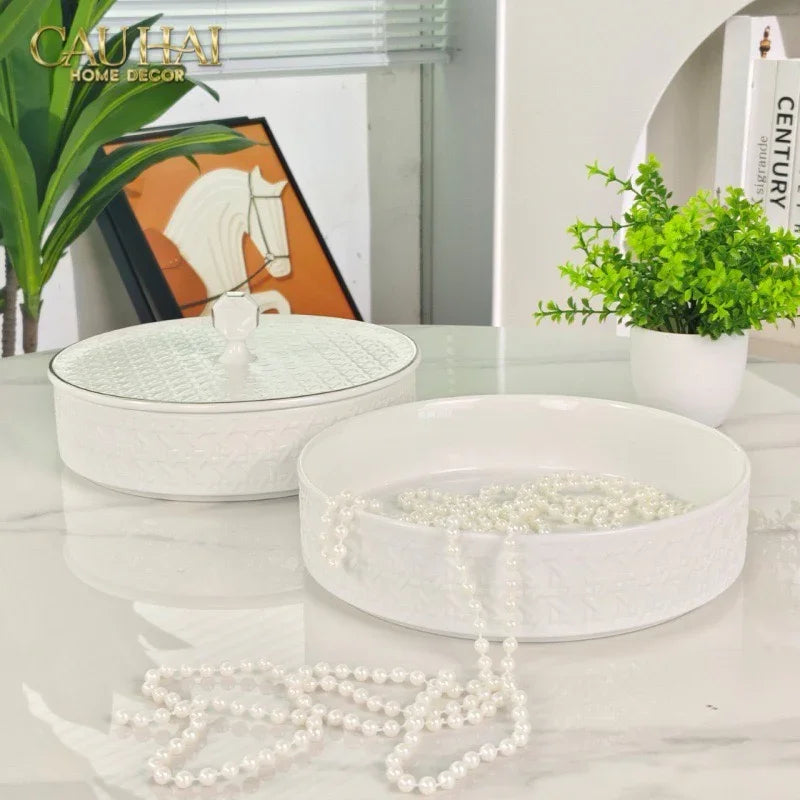 Gift Box Hộp Bánh Mứt DO Blanc D’Ivoire Porcelain Élégance Fêtes Plateau-TRANG TRÍ GIÁNG SINH-CẬU HAI HOME DECOR