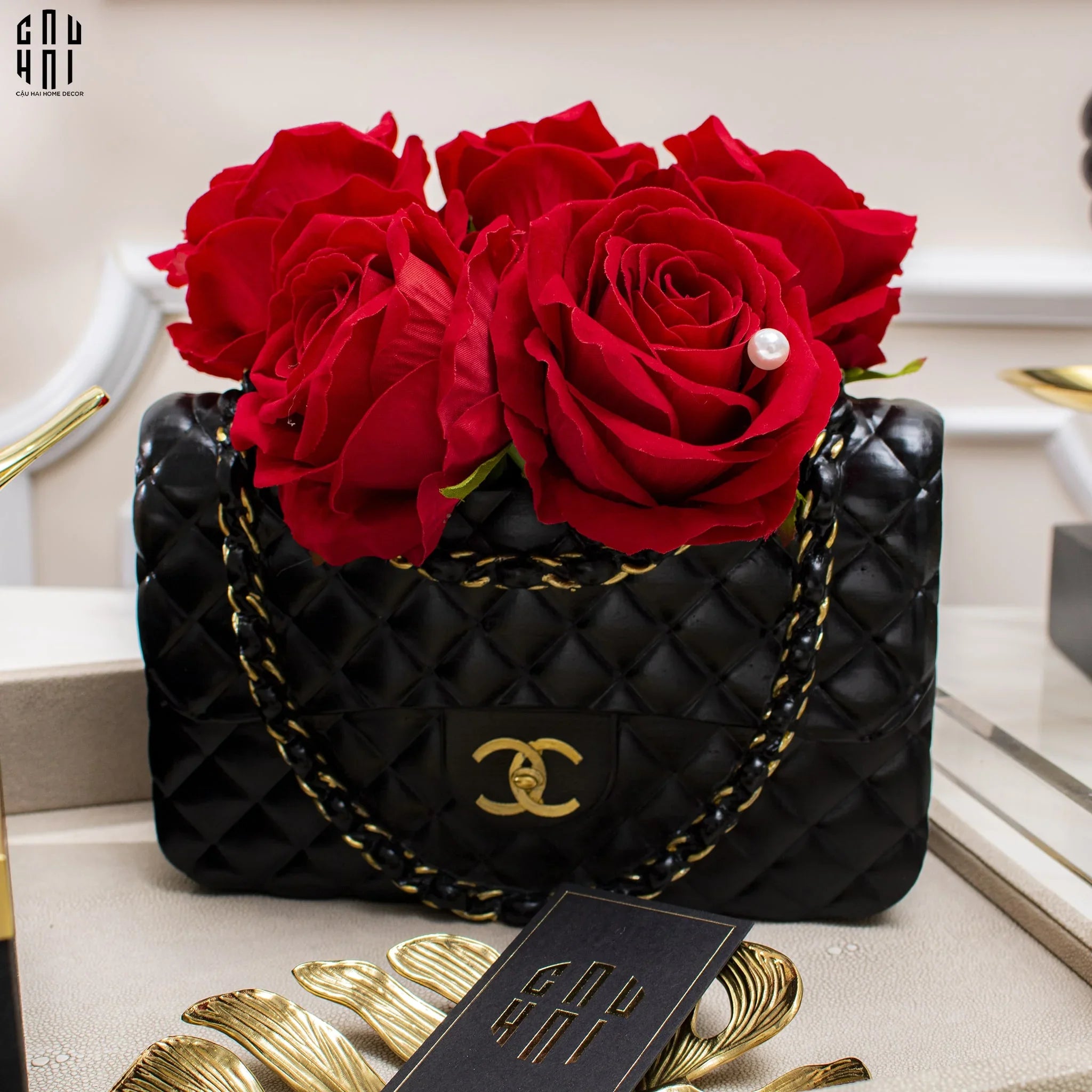 Giỏ Cắm Hoa Composite Coco Classic Lady Bag Ss25-CẬU HAI HOME DECOR