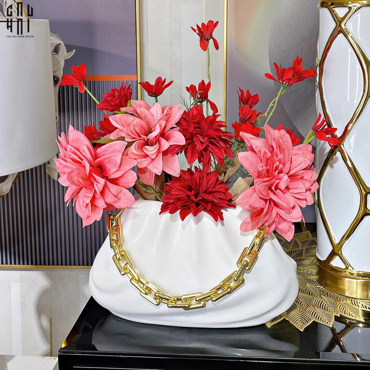 Giỏ Cắm Hoa Composite Golden Chain Ss25-KHAY TRANG TRÍ-CẬU HAI HOME DECOR