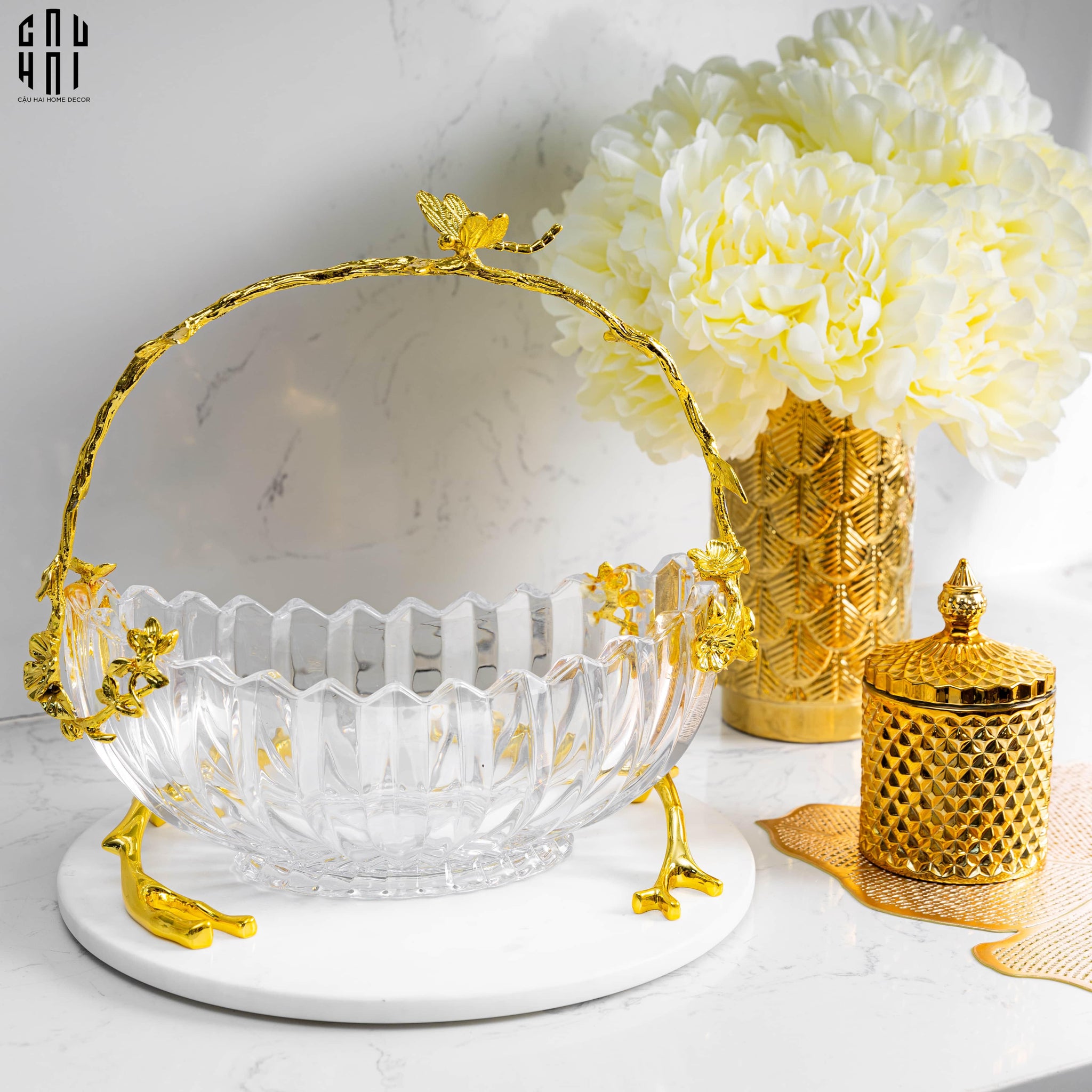GIỎ TRÁI CÂY THUỶ TINH GOLDEN DRAGONFLY